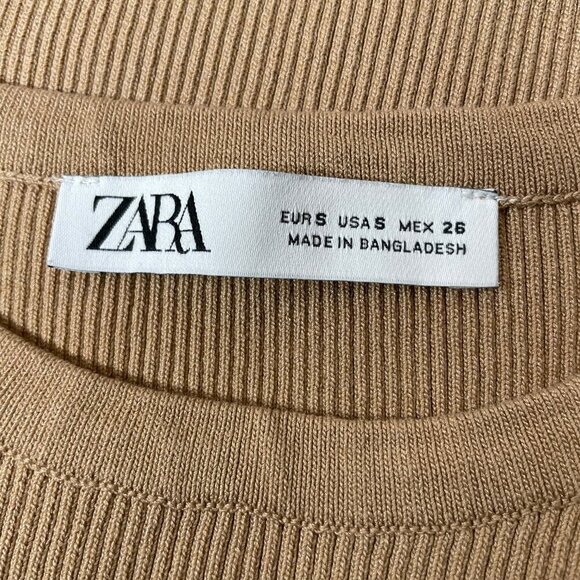 Zara Tan Cropped Ribbed Tank Top Blouse Neutral Summer Size Small Layer Feminine - Picture 6 of 7